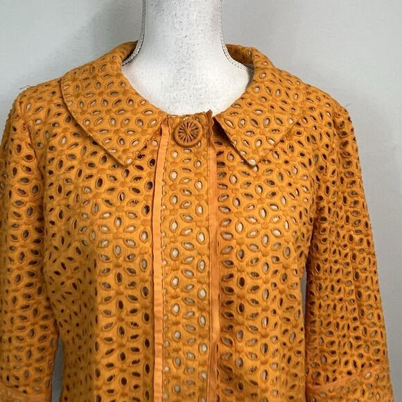 Chico's Blazer Jacket size 1 8/10 Orange Linen Eyelet Boho Wedding Church Boho - Picture 3 of 12